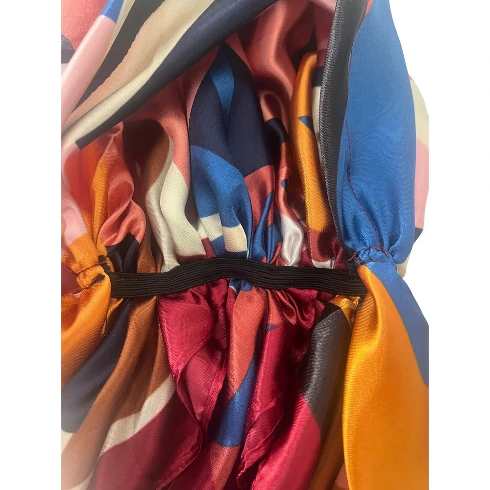 Retro Abstract Floral Satin Head Scarf Elastic Back Hair Wrap Multi Color